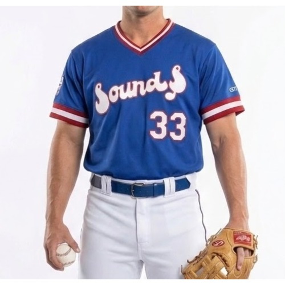 NASHVILLE SOUNDS OTSports Vintage Men MiLB Baseball Jersey Blue V-Neck #33 SMALL
